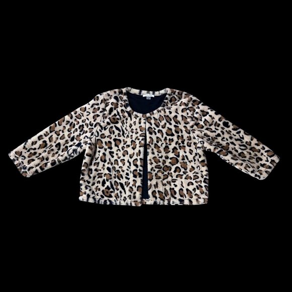 Calvin Klein Womens Faux Fur Leopard Print Jacket Large Y2K Vintage Dressy Soft - Picture 2 of 9